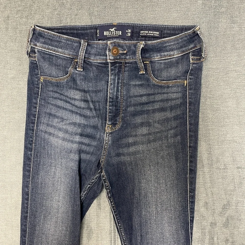 Hollister Jeans Legging Womens 26W Blue Denim Medium Wash High Rise Raw Hem